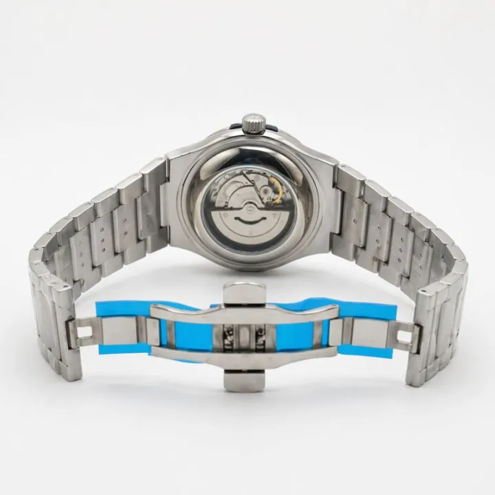 Men’s Semi-Automatic Stainless Steel Watch – Silver Strap | Waterproof Analog Watch with Date & Secure Lock
