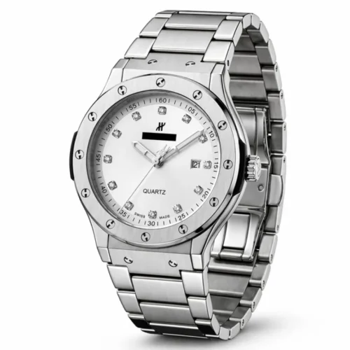 Men’s Semi-Automatic Stainless Steel Watch – Silver Strap | Waterproof Analog Watch with Date & Secure Lock