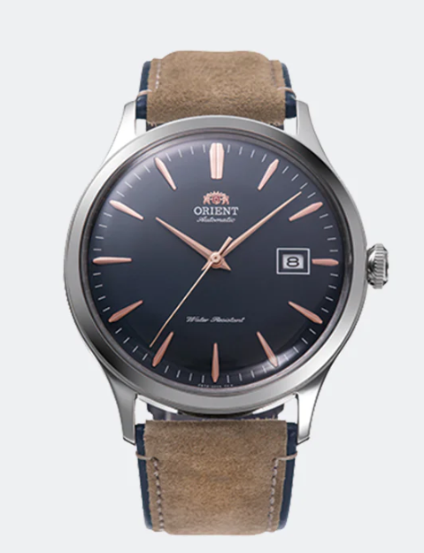 Orient RA-AC0P02L Automatic Watch 42mm – Navy Dial Silver Case Brown Leather Strap