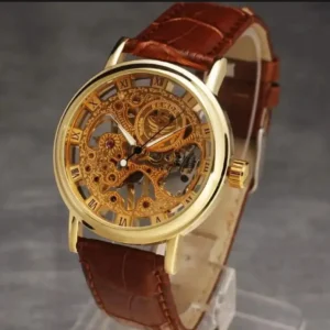 Skeleton watches Copper Brown Skeleton Watch for Men – Stylish Automatic Look Leather Strap Watch