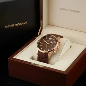 Emporio Armani Style Men’s Watch – Premium Leather Strap Quartz Luxury Wristwatch