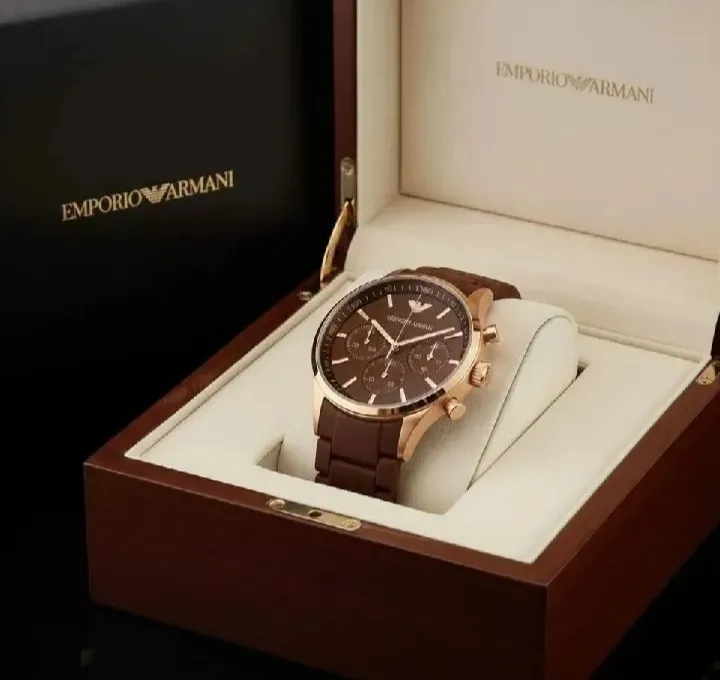 Emporio Armani Style Men’s Watch – Premium Leather Strap Quartz Luxury Wristwatch