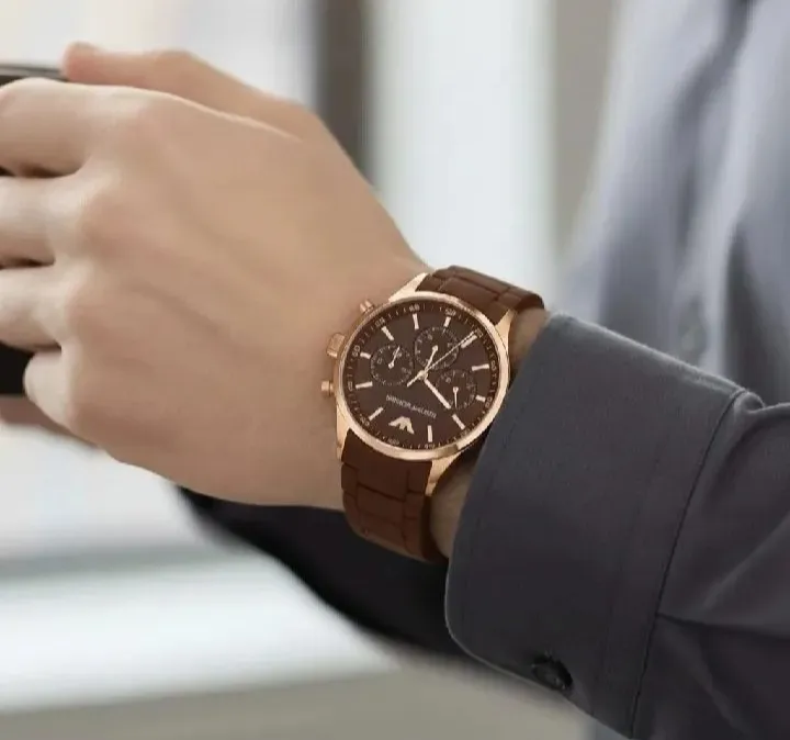 Emporio Armani Style Men’s Watch – Premium Leather Strap Quartz Luxury Wristwatch