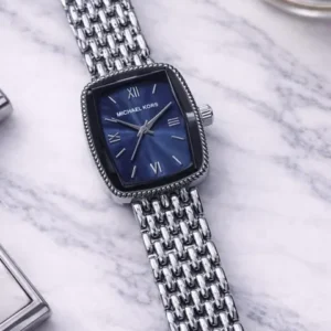 michal watch blue Michael Kors Women’s Luxury Square Dial Watch – Elegant Metal Chain Strap Premium Wristwatch