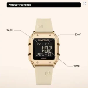 naviforce Naviforce NF6105 Women’s Digital Watch – Rose Gold Stylish Silicon Strap Fashion Wristwatch for Girls