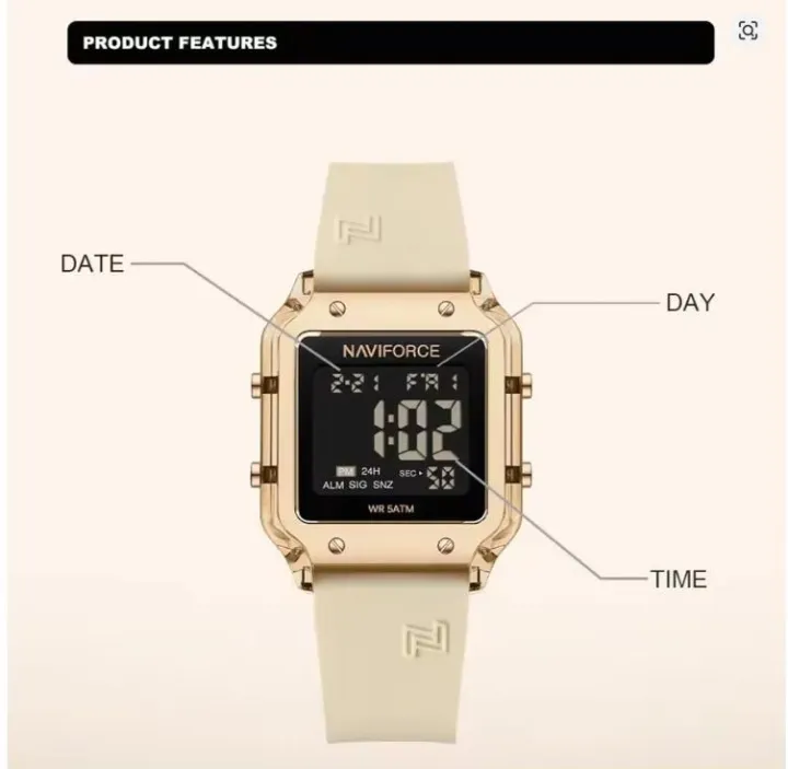 naviforce Naviforce NF6105 Women’s Digital Watch – Rose Gold Stylish Silicon Strap Fashion Wristwatch for Girls
