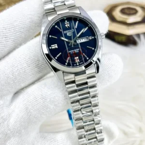 seiko watch SEIKO 5 Style Watch for Men – Blue Dial Day-Date Display | Premium Stainless Steel Chain
