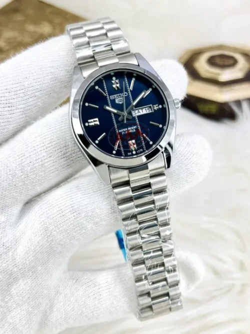 seiko watch SEIKO 5 Style Watch for Men – Blue Dial Day-Date Display | Premium Stainless Steel Chain