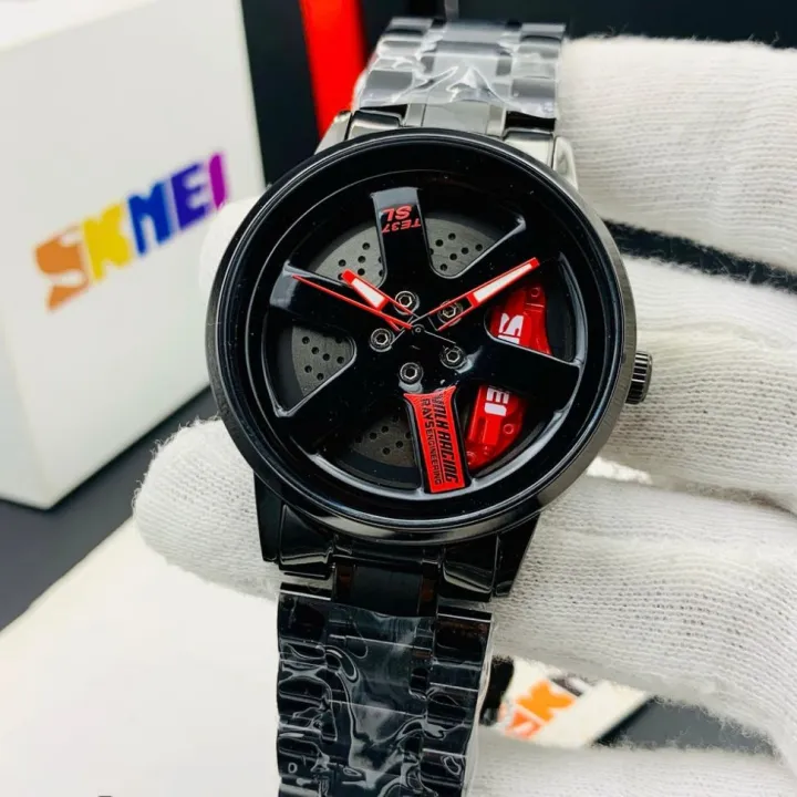 skmei red SKMEI Rim Quartz Men’s Watch – Stylish Sport Luxury Wristwatch for Everyday Use