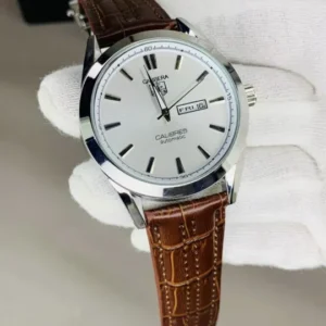 tag heuer watch TAG Heuer Carrera Calibre Watch for Men – Elegant Day Date Brass Case Leather Strap