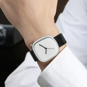 tomi watch1 TOMI Minimalist Square Watch – Unisex Black & White Fashion Quartz Wristwatch