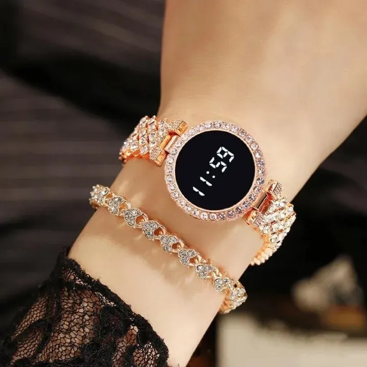 women watch Diamond Touch Screen LED Ladies Watch – Silver Stainless Steel Bracelet Digital Fashion Watch
