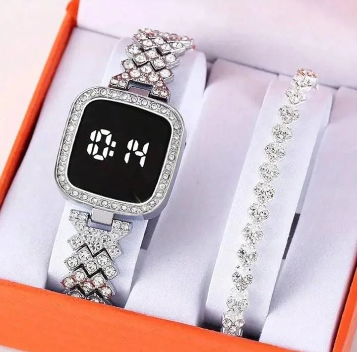 womens watches Diamond Touch Screen LED Ladies Watch – Silver Stainless Steel Bracelet Digital Fashion Watch